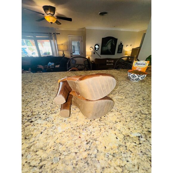 MIA Y2k Steampunk Retro Tan Lace-Up Block High Heel Leather Ankle Booties boho - Picture 7 of 11